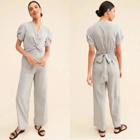 Anthropologie Current Air That’s A Wrap Striped Jumpsuit Ruched Tie Back Small - Picture 1 of 16
